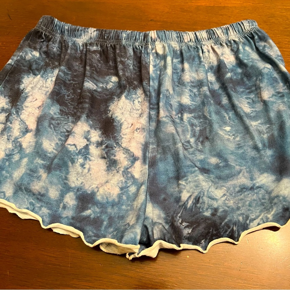 Ekouaer Blue Tie Dye Marbled Print Lightweight Drawstring Sweat Shorts - Picture 3 of 7
